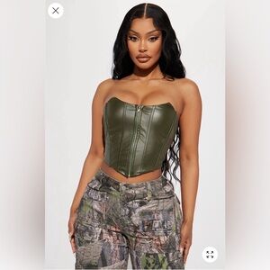 Fashion Nova Strapless PU leather Corset Top olive NWT
